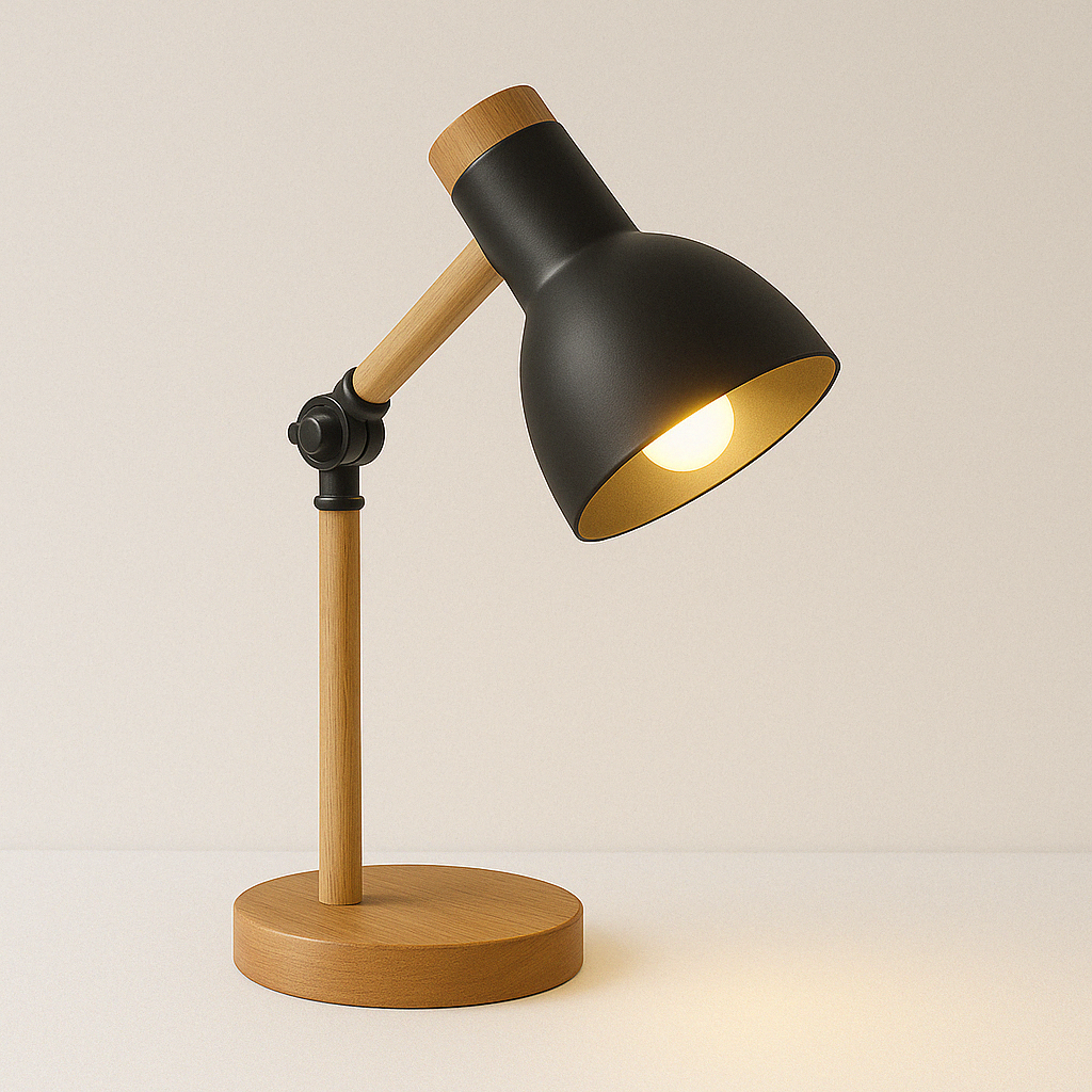 Luminária de Mesa Abajur Moderna Leitura Articulada Metal Madeira Kirlia - ABAZZUR™