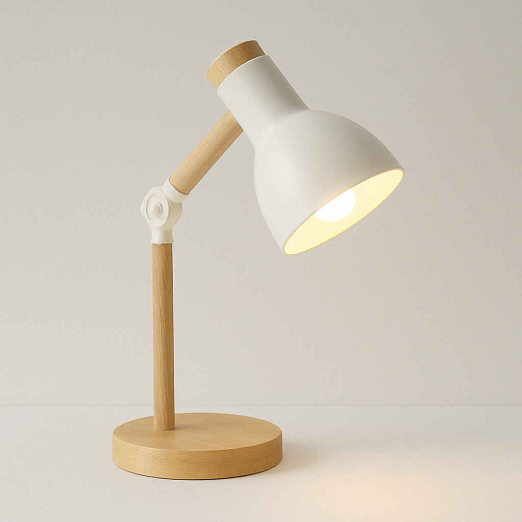 Luminária de Mesa Abajur Moderna Leitura Articulada Metal Madeira Kirlia - ABAZZUR™