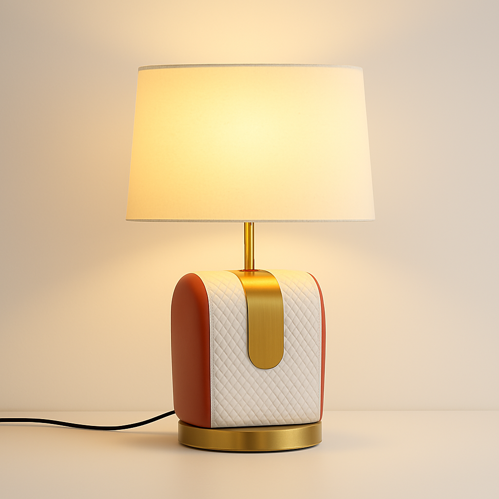 Luminária de Mesa Abajur Moderna Metal Tecido Couro Leclair - ABAZZUR™