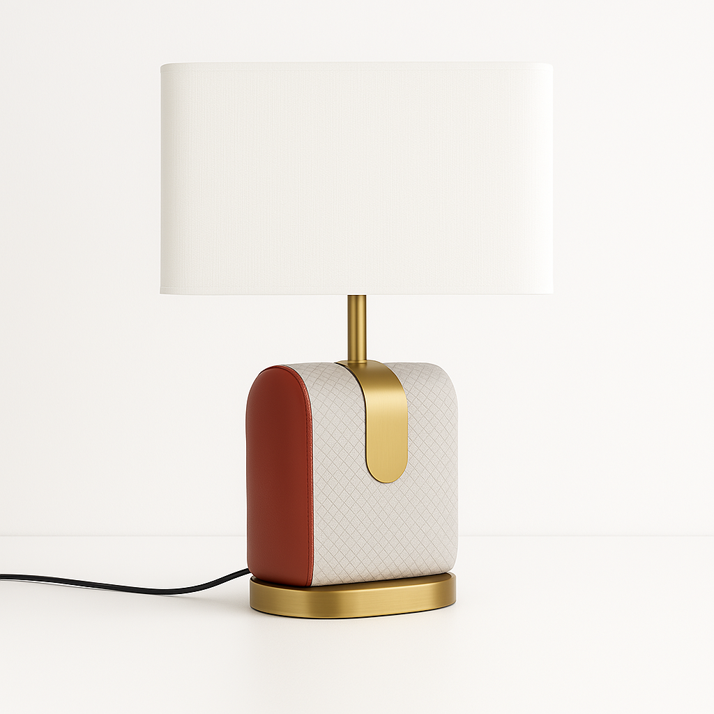 Luminária de Mesa Abajur Moderna Metal Tecido Couro Leclair - ABAZZUR™