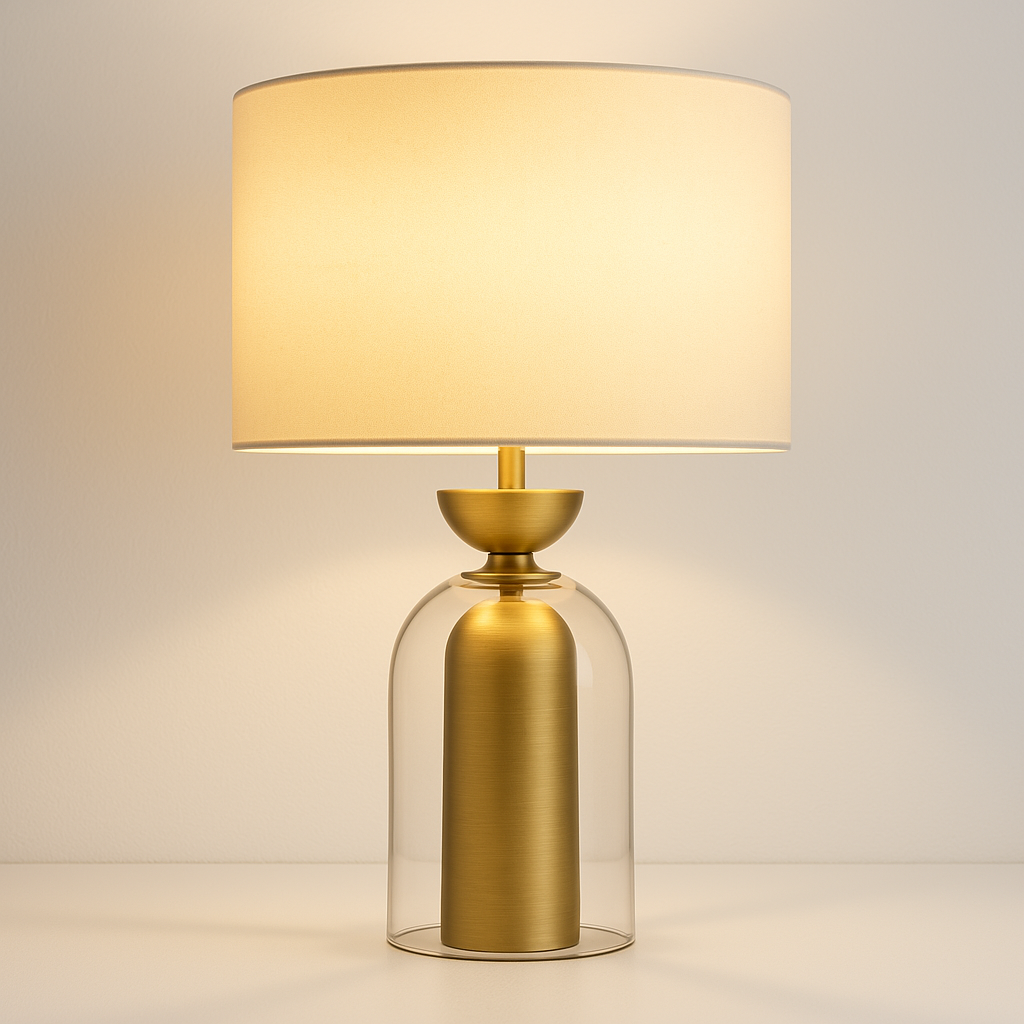 Luminária de Mesa Abajur Moderna Metal Vidro Tecido Covet - ABAZZUR™