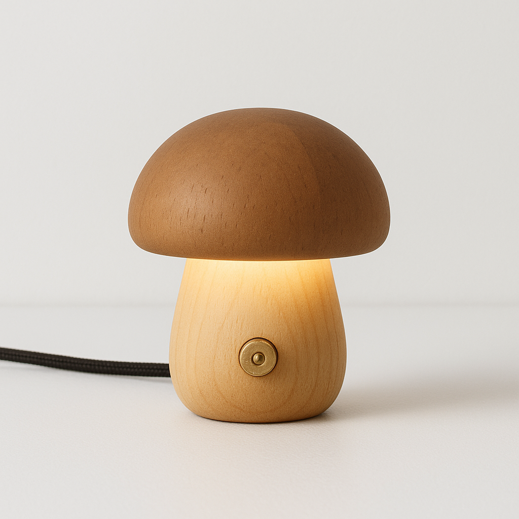 Luminária de Mesa Abajur Moderna Minimalista LED Madeira Mush - ABAZZUR™
