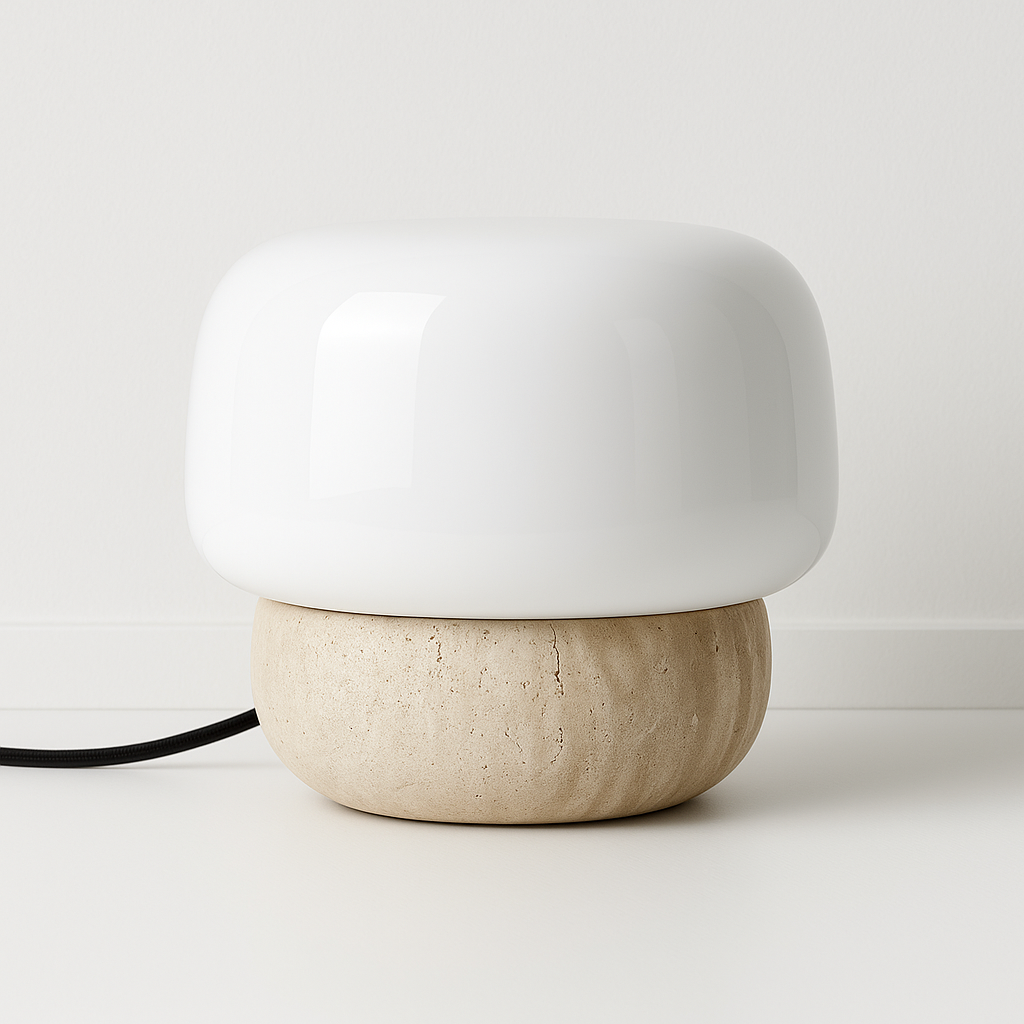 Luminária de Mesa Abajur Moderna Minimalista Mármore Travertino Truffe - ABAZZUR™