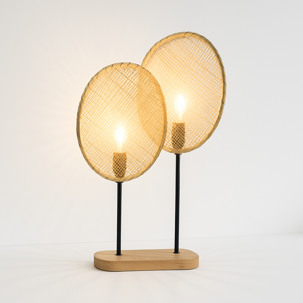 Luminária de Mesa Abajur Moderna Minimalista Vime Madeira Metal Millo - ABAZZUR™