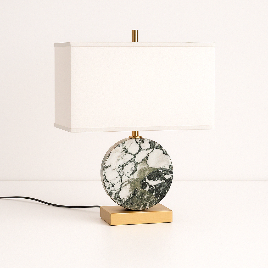 Luminária de Mesa Abajur Moderna Tecido Mármore Fiatto - ABAZZUR™