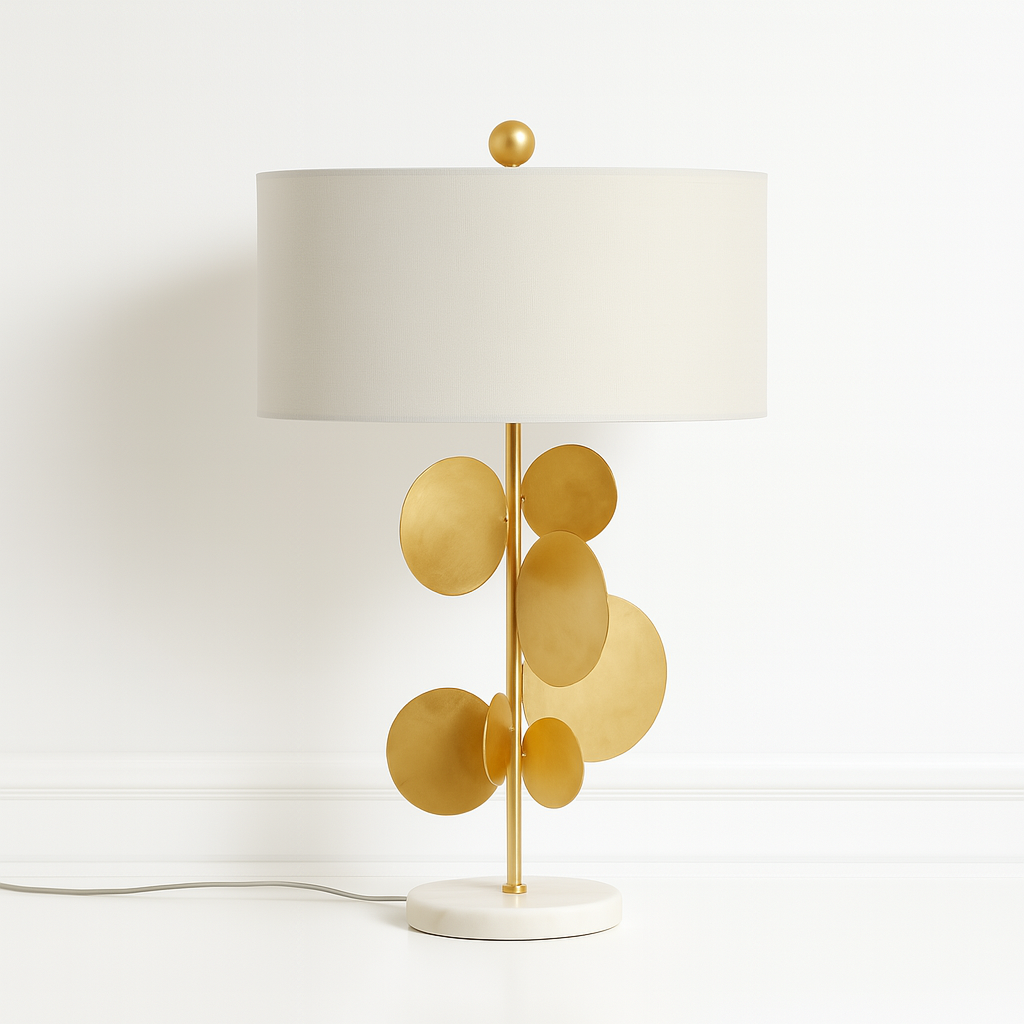 Luminária de Mesa Abajur Moderna Tecido Metal Mármore Demy - ABAZZUR™