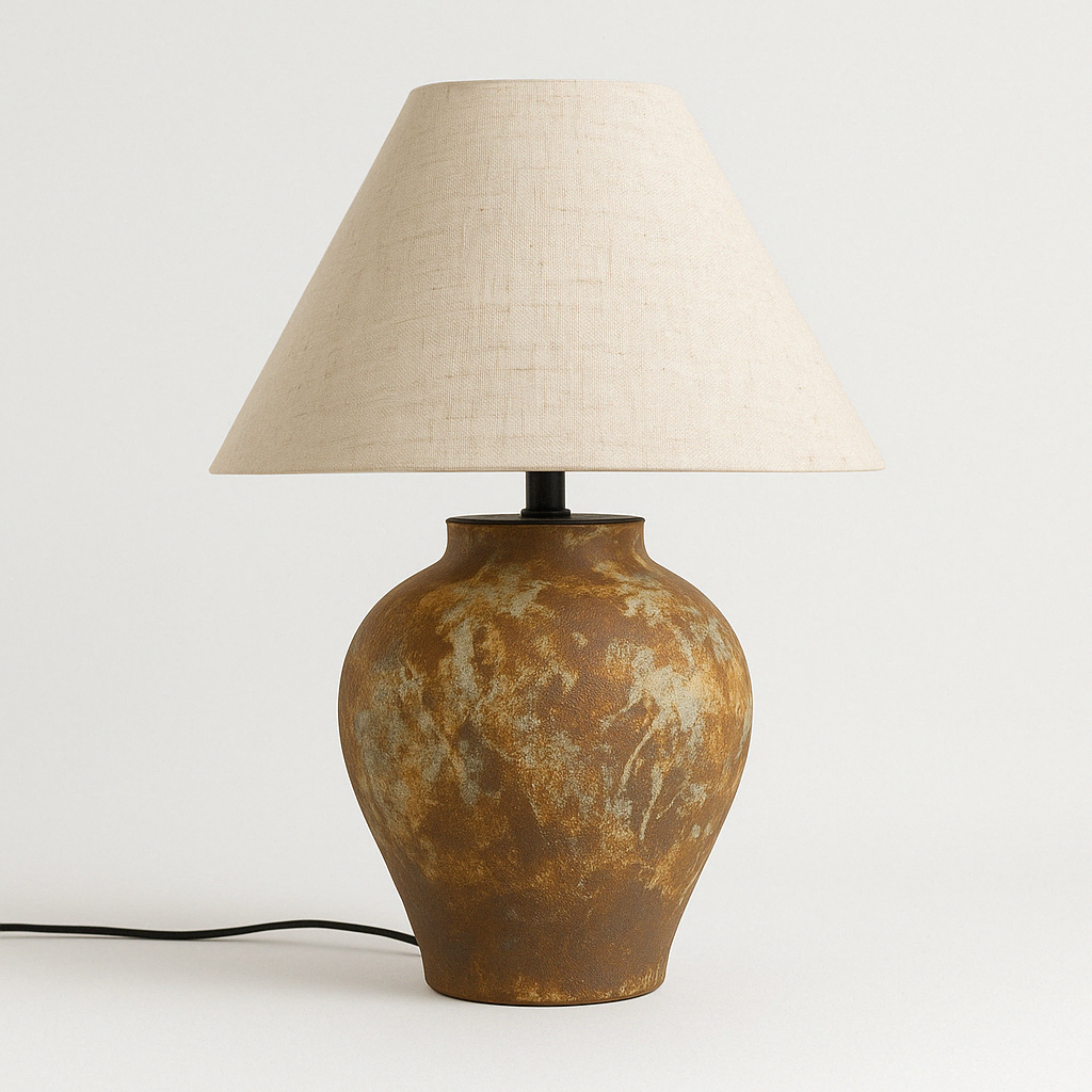 Luminária de Mesa Abajur Rústica Cerâmica Tecido Argia - ABAZZUR™