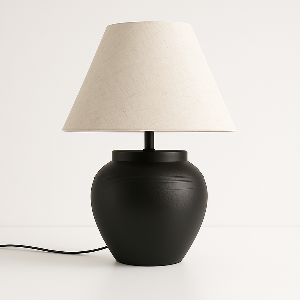 Luminária de Mesa Abajur Rústica Cerâmica Tecido Barraun - ABAZZUR™