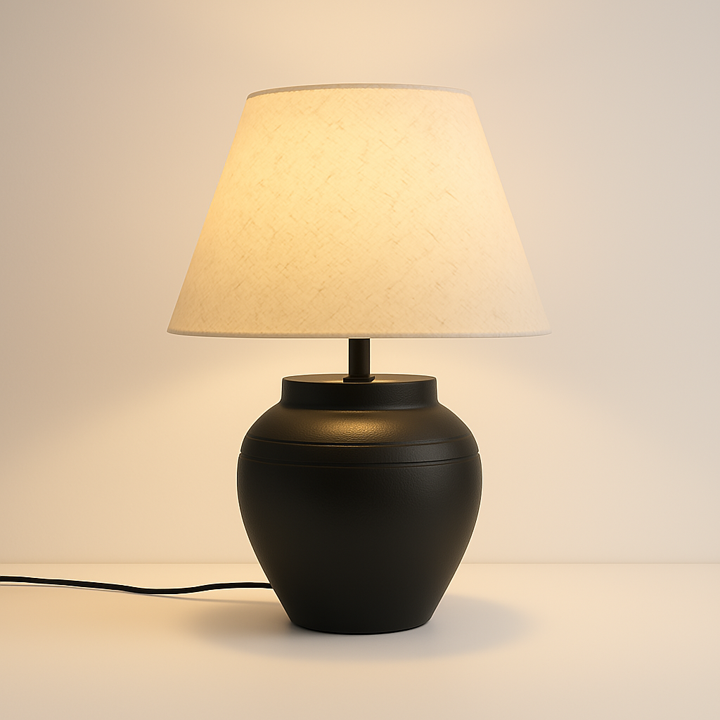 Luminária de Mesa Abajur Rústica Cerâmica Tecido Barraun - ABAZZUR™