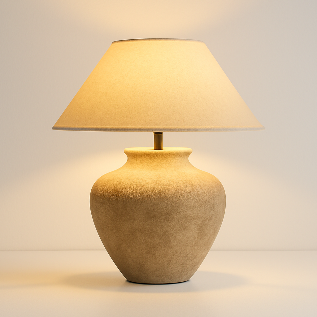 Luminária de Mesa Abajur Rústica Cerâmica Tecido Clay - ABAZZUR™
