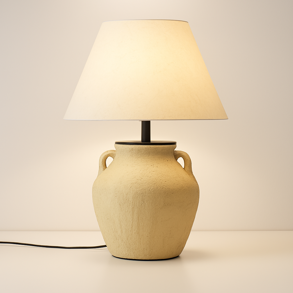 Luminária de Mesa Abajur Rústica Cerâmica Tecido Pitcher Bez - ABAZZUR™