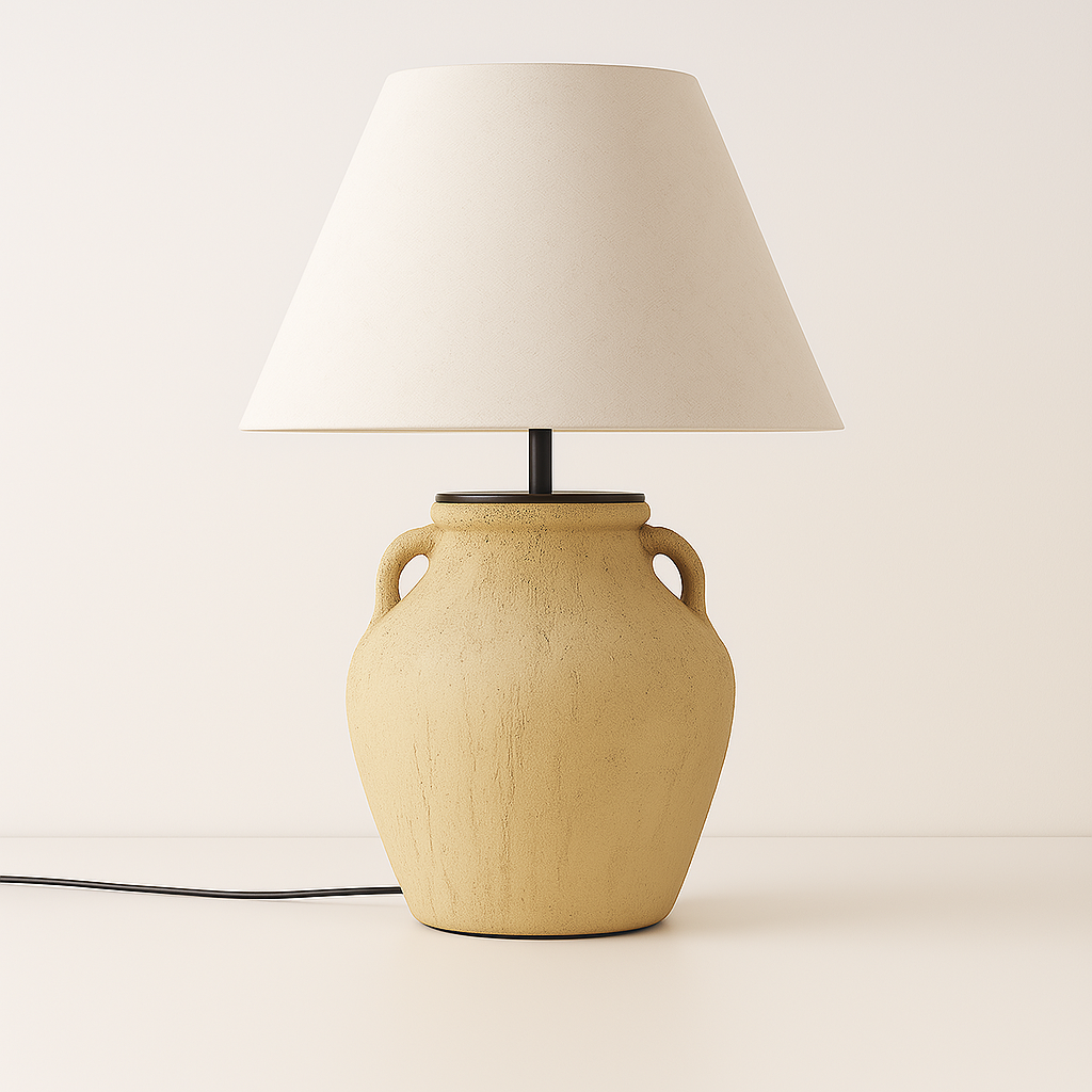 Luminária de Mesa Abajur Rústica Cerâmica Tecido Pitcher Bez - ABAZZUR™