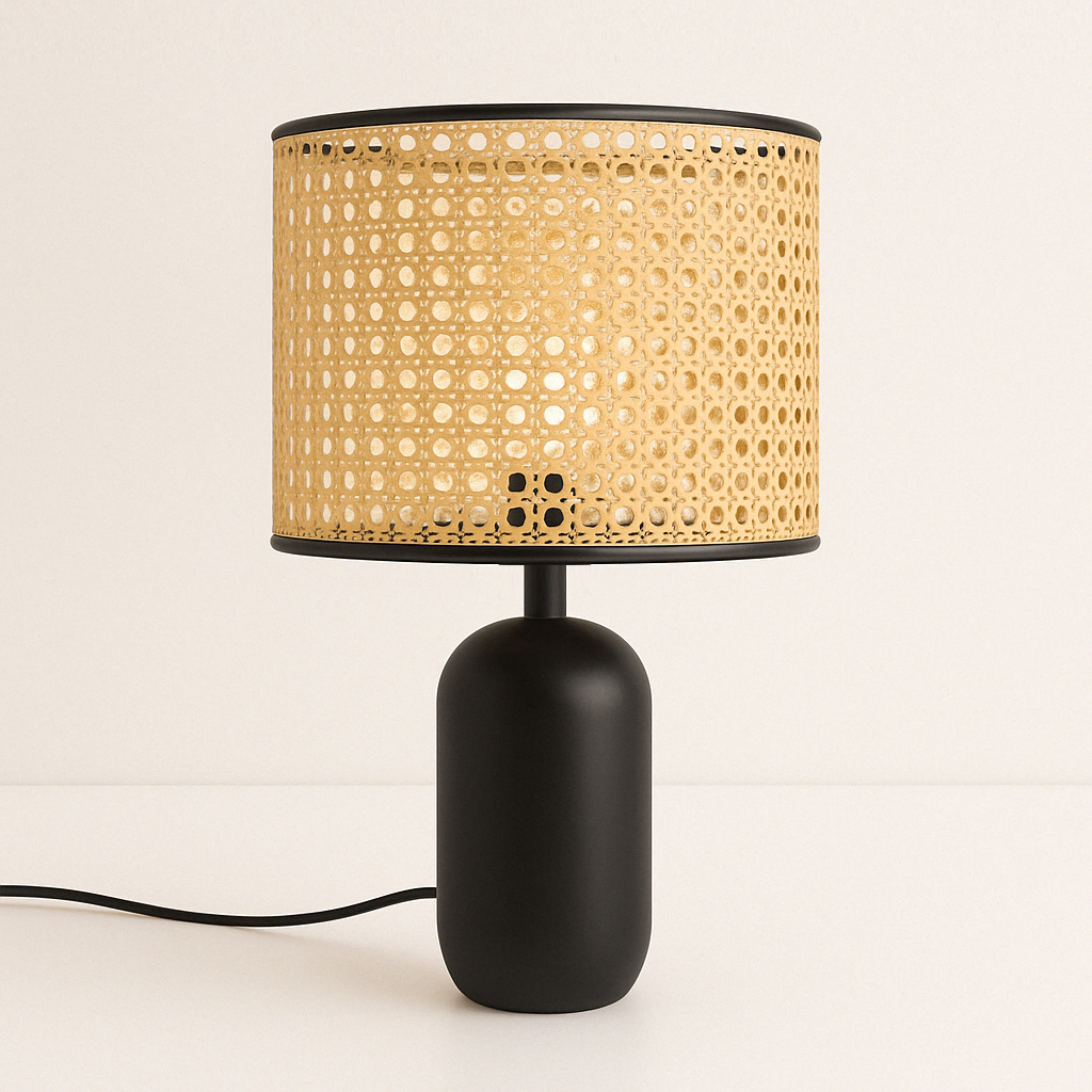 Luminária de Mesa Abajur Rústica Rattan Metal Pianetta - ABAZZUR™