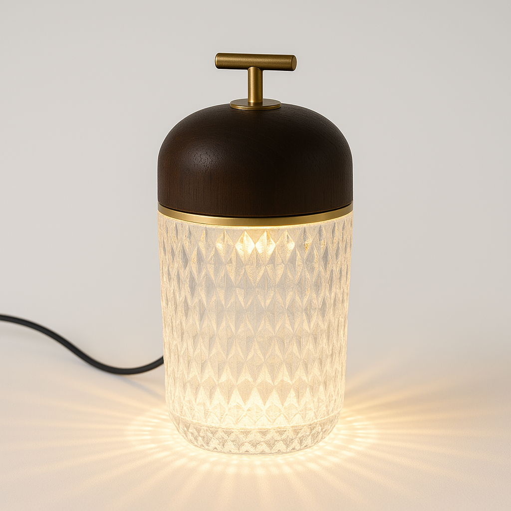 Luminária de Mesa Dimerizável Recarregável Madeira Vidro LED Klink - ABAZZUR™