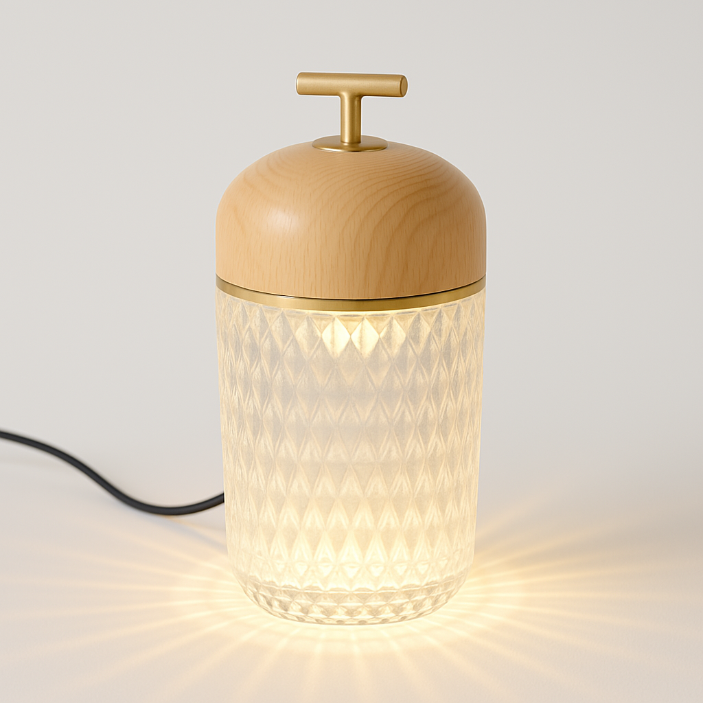 Luminária de Mesa Dimerizável Recarregável Madeira Vidro LED Klink - ABAZZUR™