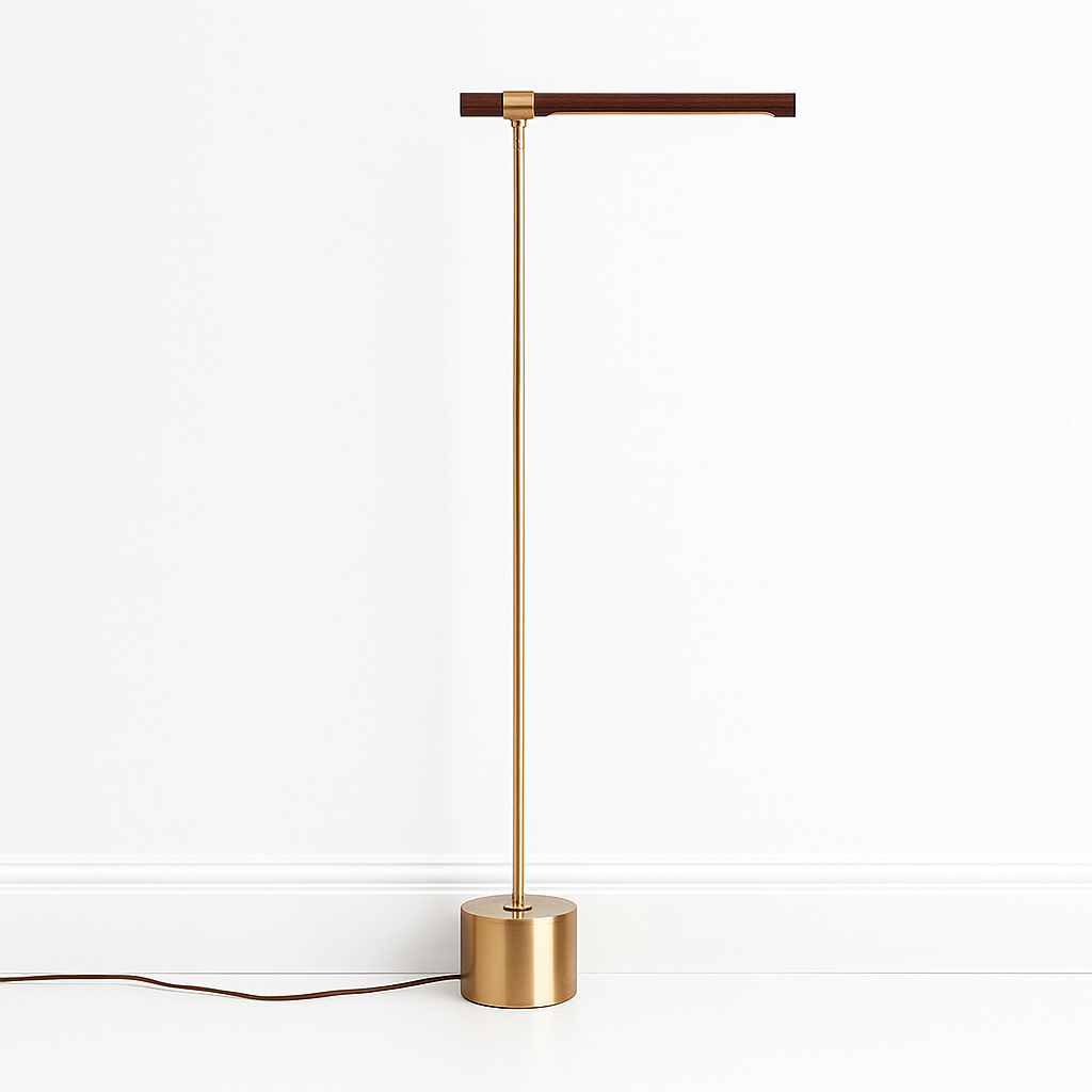 Luminária de Piso Coluna Moderna Articulada LED Madeira Metal Klave - ABAZZUR™
