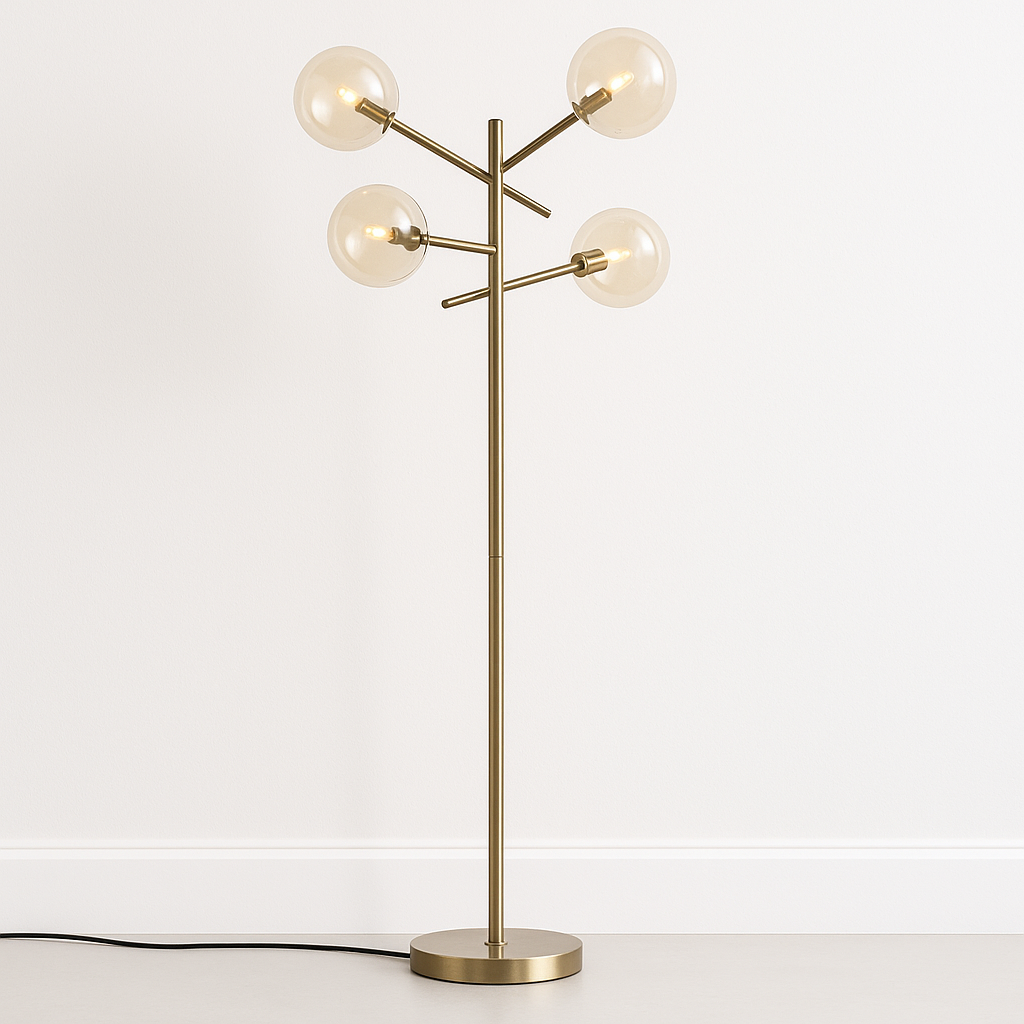 Luminária de Piso Coluna Moderna Articulada Metal Vidro Zasan - ABAZZUR™