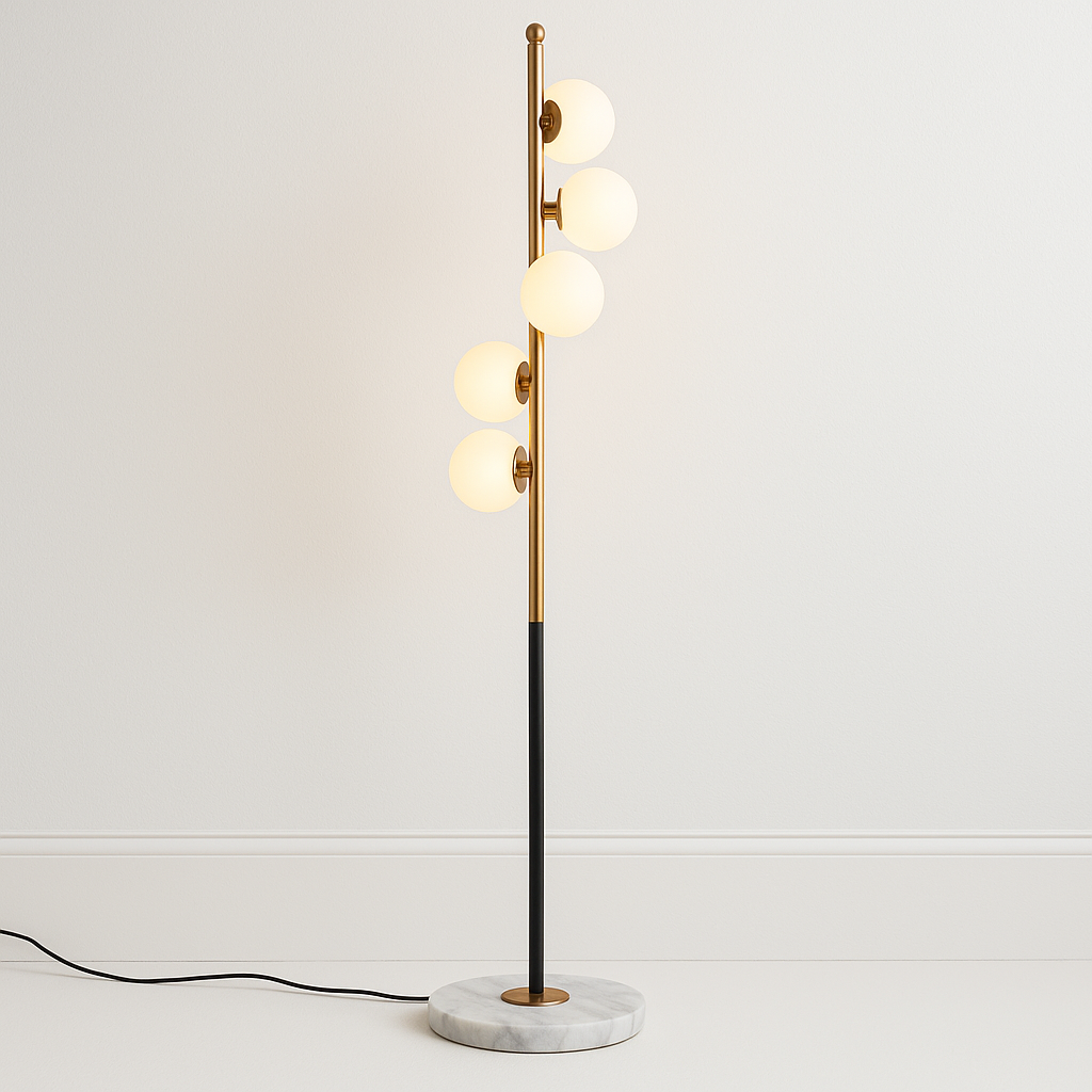 Luminária de Piso Coluna Moderna Metal Vidro Globo - ABAZZUR™