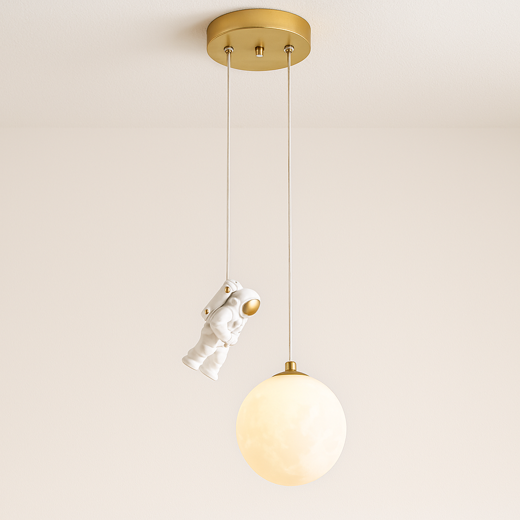 Luminária Pendente Moderna Infantil Resina Astronauta Moon - ABAZZUR™