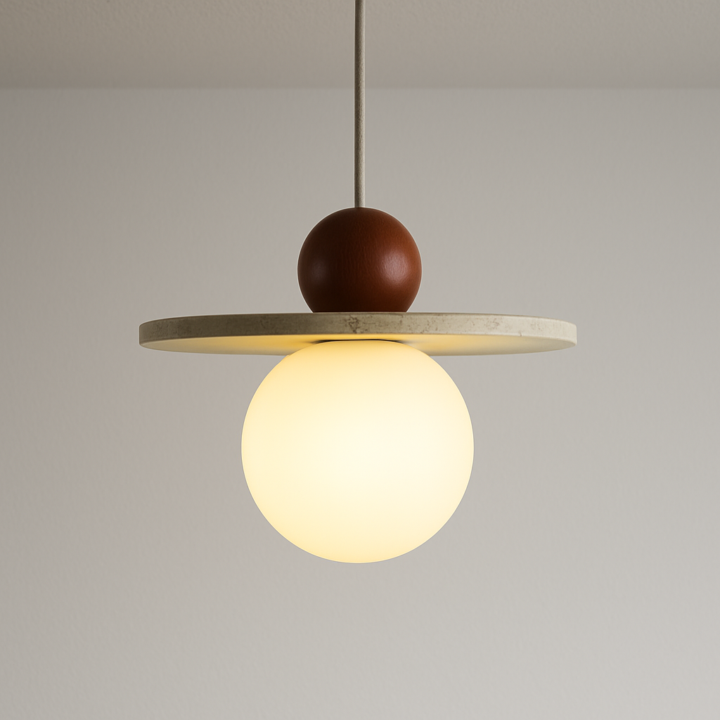 Luminária Pendente Moderna Minimalista Mármore Travertino Madeira Sunmist - ABAZZUR™