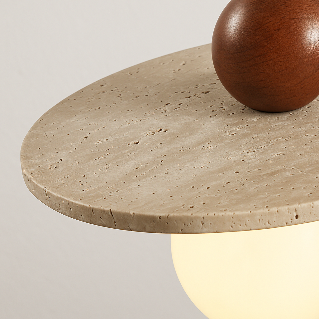 Luminária Pendente Moderna Minimalista Mármore Travertino Madeira Sunmist - ABAZZUR™