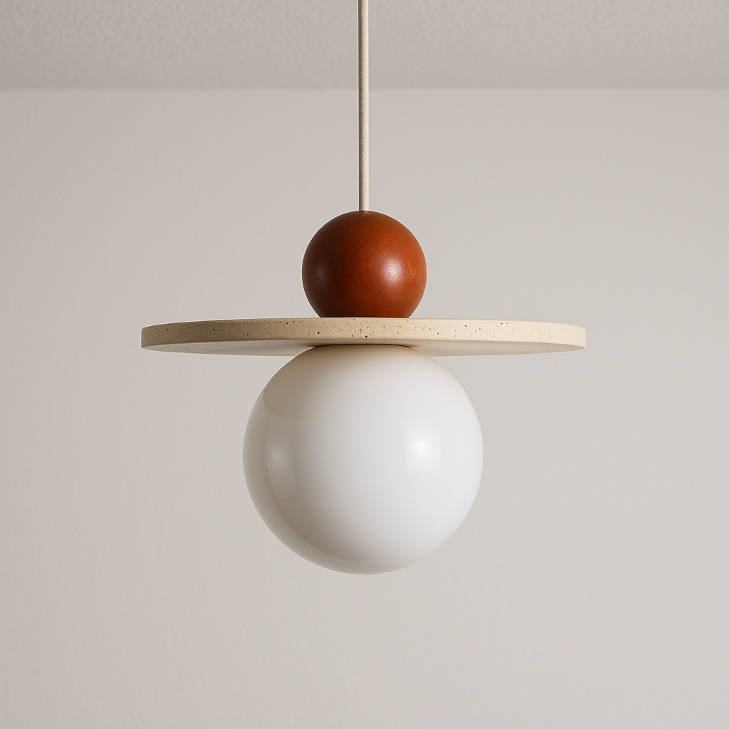 Luminária Pendente Moderna Minimalista Mármore Travertino Madeira Sunmist - ABAZZUR™