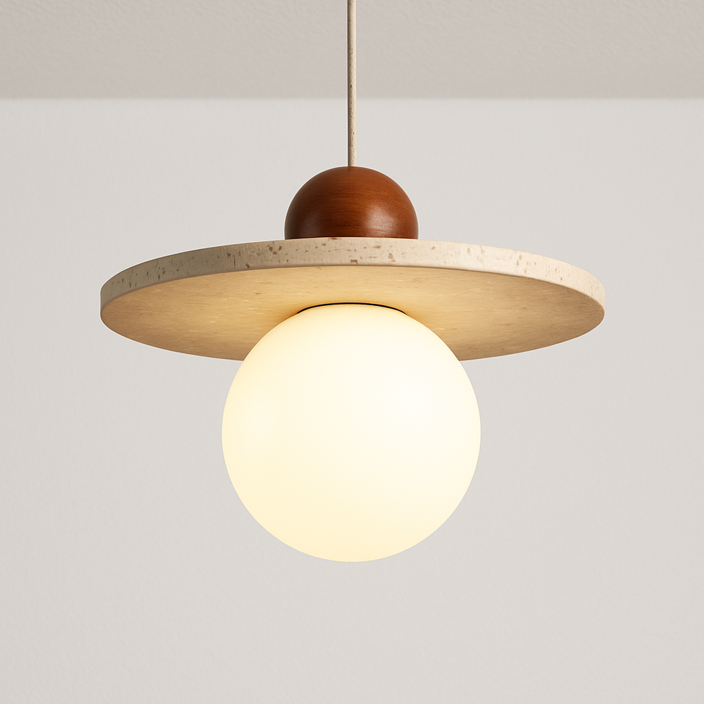 Luminária Pendente Moderna Minimalista Mármore Travertino Madeira Sunmist - ABAZZUR™