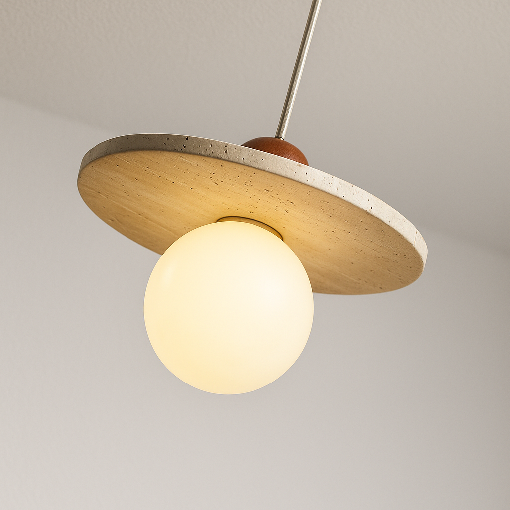 Luminária Pendente Moderna Minimalista Mármore Travertino Madeira Sunmist - ABAZZUR™