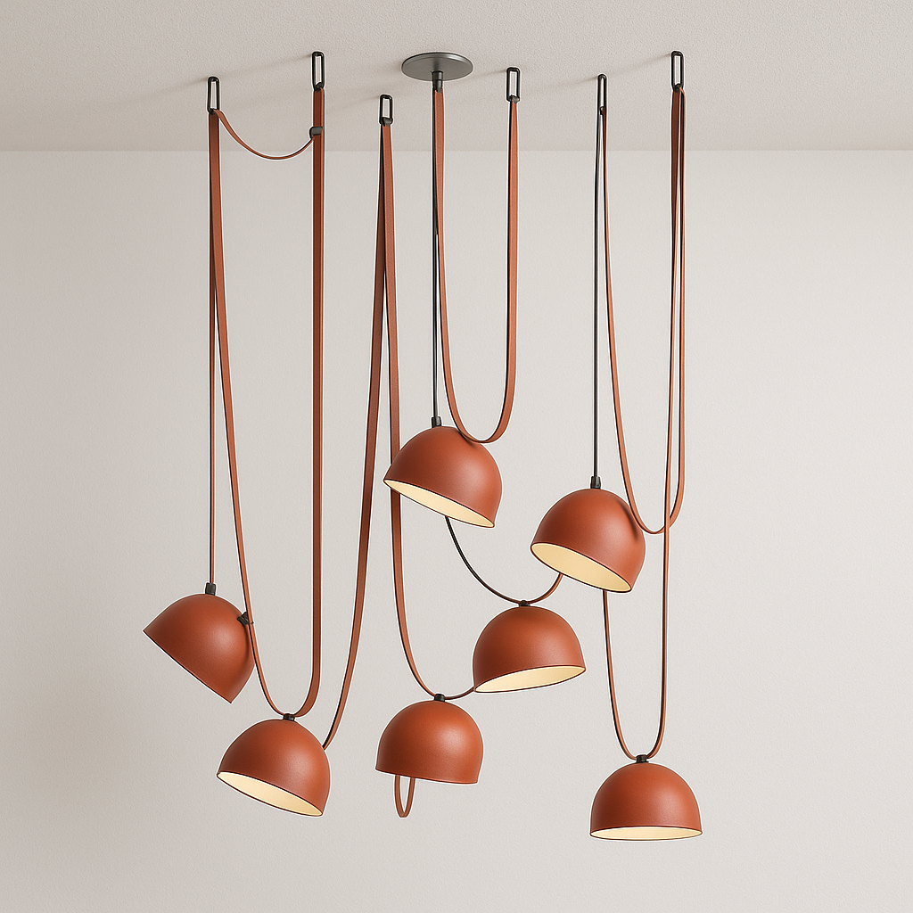 Luminária Pendente Moderna Minimalista Metal Couro Luzano - ABAZZUR™