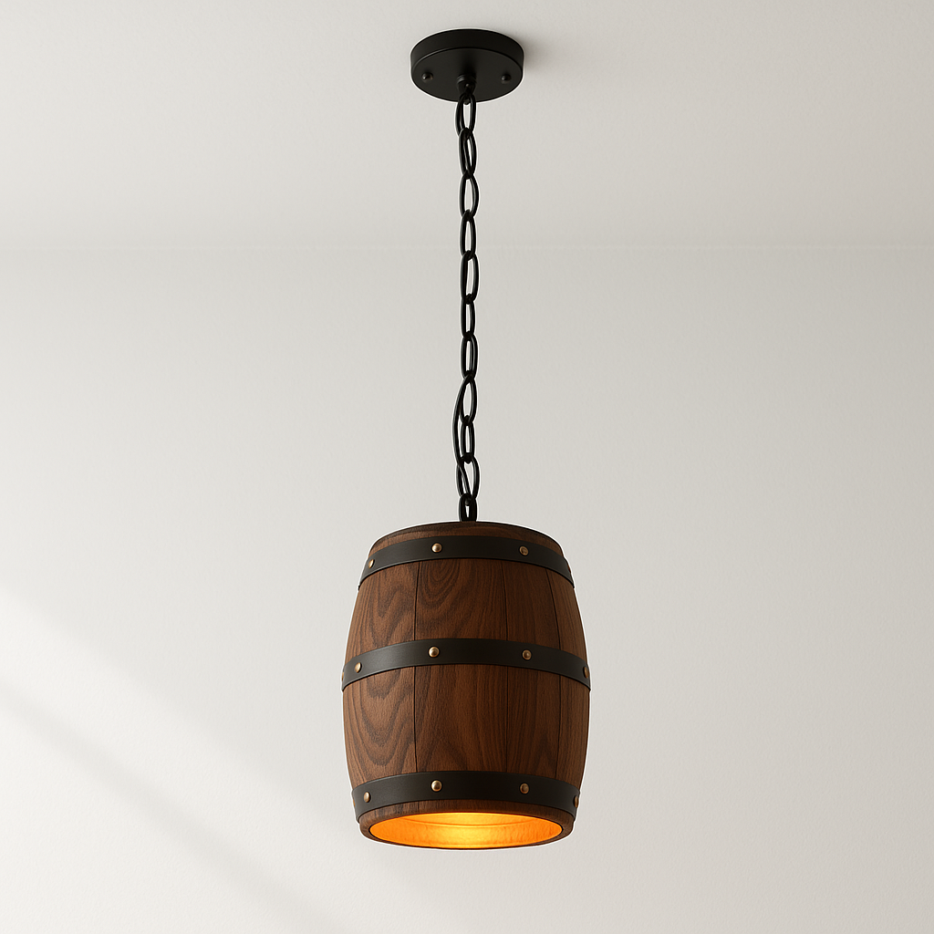 Luminária Pendente Moderna Rústica Minimalista Madeira Tonel Source - ABAZZUR™