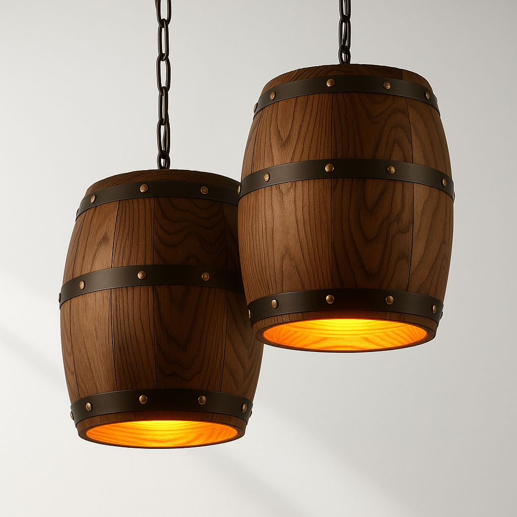 Luminária Pendente Moderna Rústica Minimalista Madeira Tonel Source - ABAZZUR™