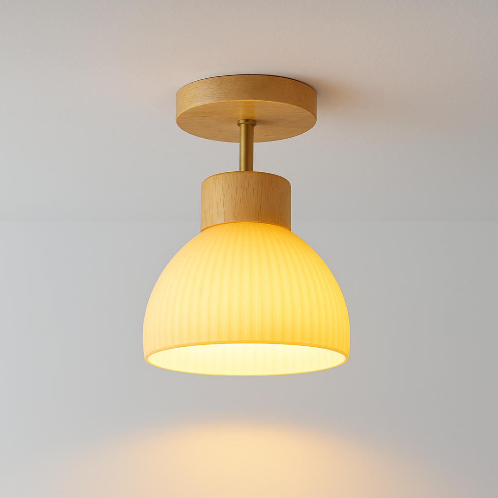 Luminária Plafon Clássica Moderna Madeira Vidro Broni - ABAZZUR™