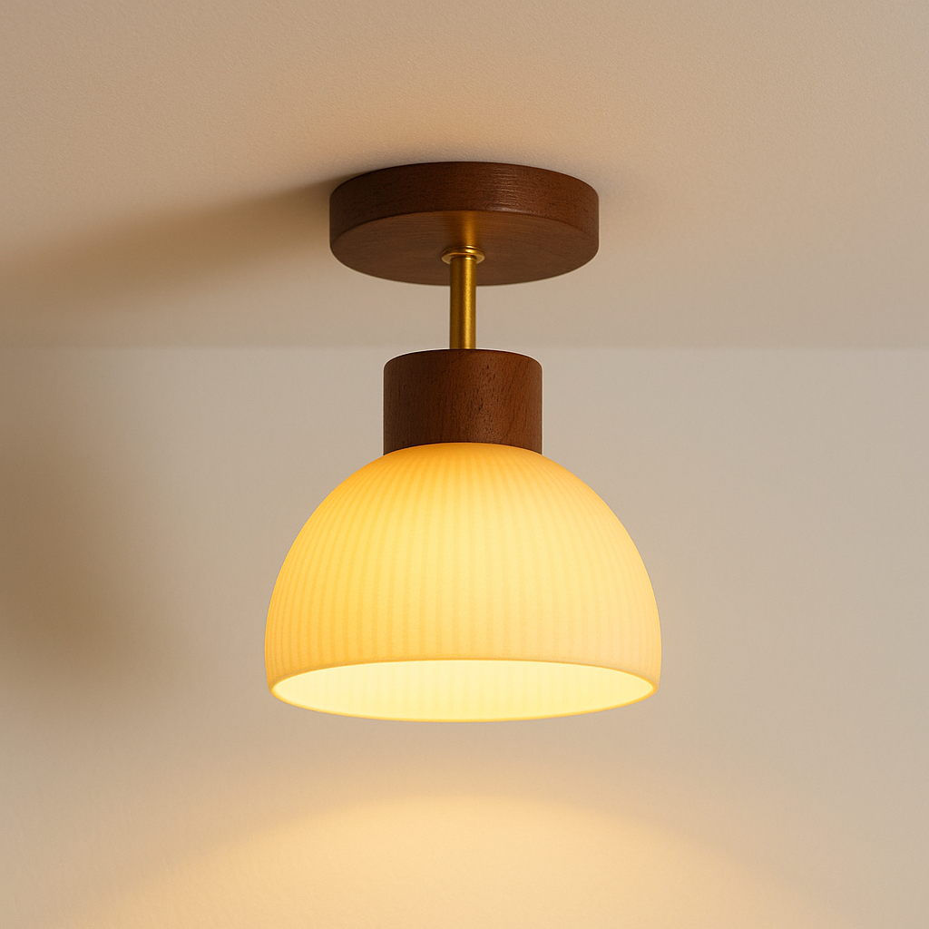 Luminária Plafon Clássica Moderna Madeira Vidro Broni - ABAZZUR™