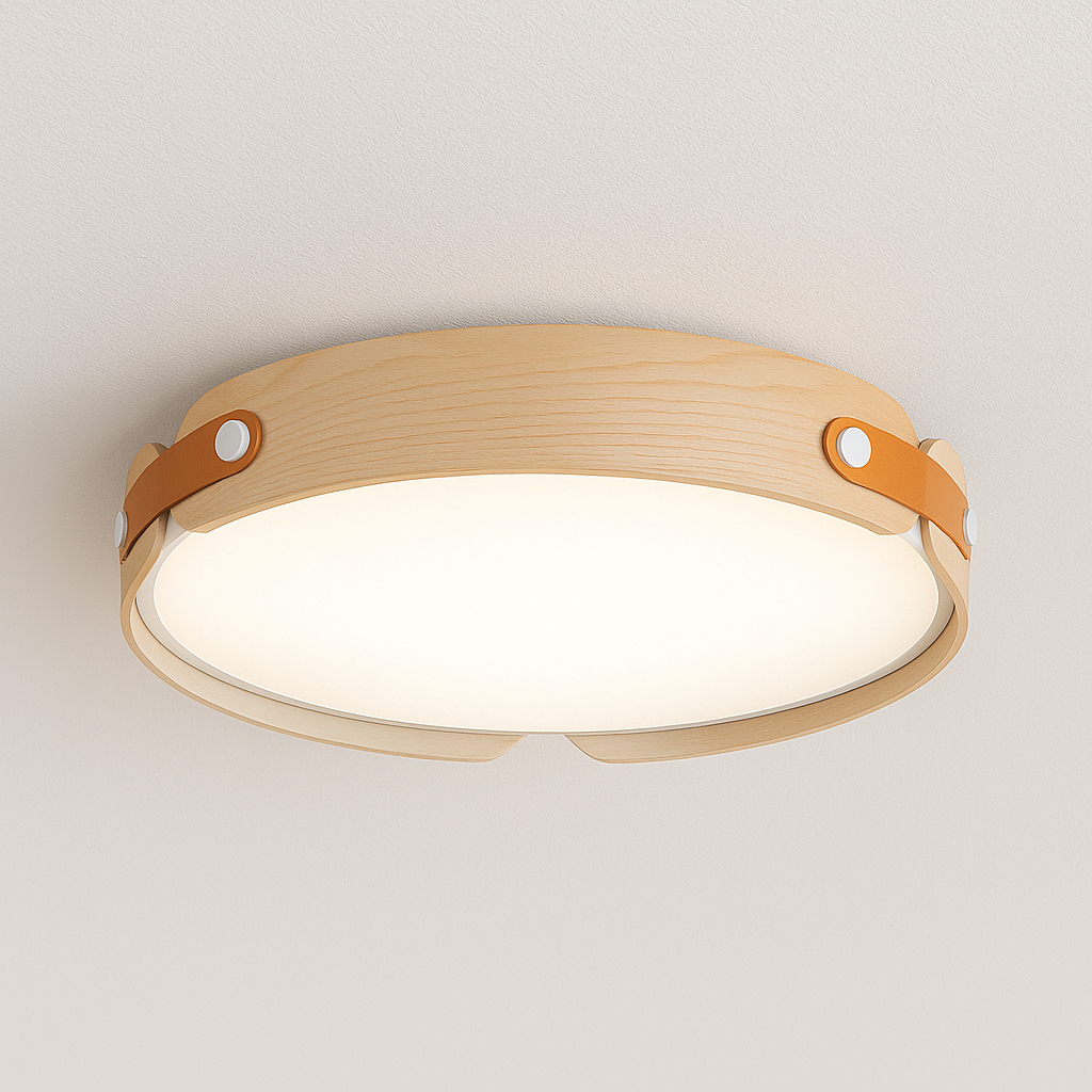 Luminária Plafon Moderna Minimalista Madeira Couro LED Tulia - ABAZZUR™