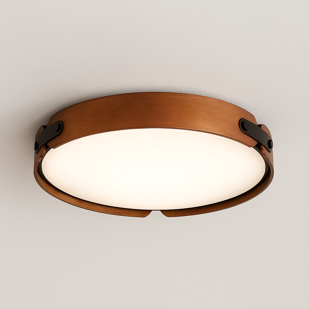 Luminária Plafon Moderna Minimalista Madeira Couro LED Tulia - ABAZZUR™