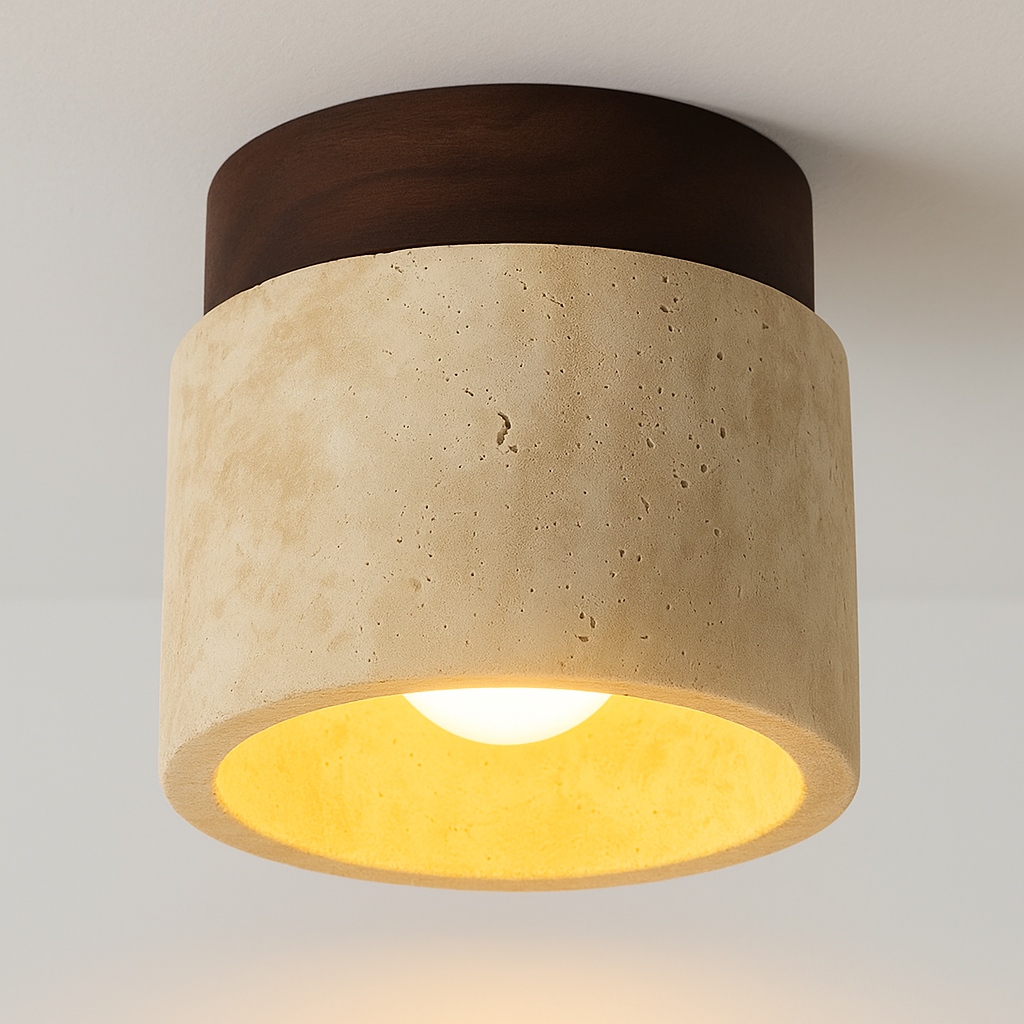 Luminária Plafon Moderna Minimalista Madeira Mármore Travertino Ageo - ABAZZUR™