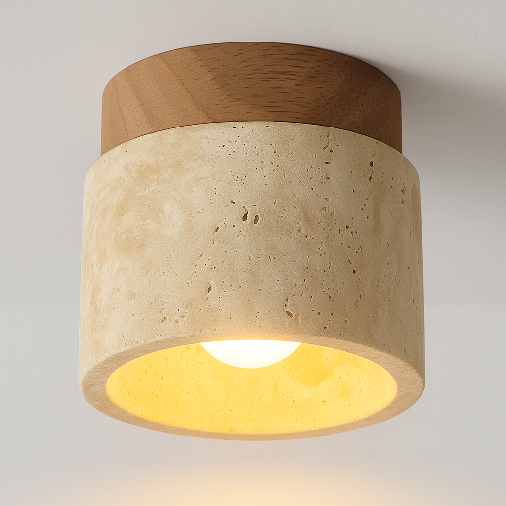 Luminária Plafon Moderna Minimalista Madeira Mármore Travertino Ageo - ABAZZUR™