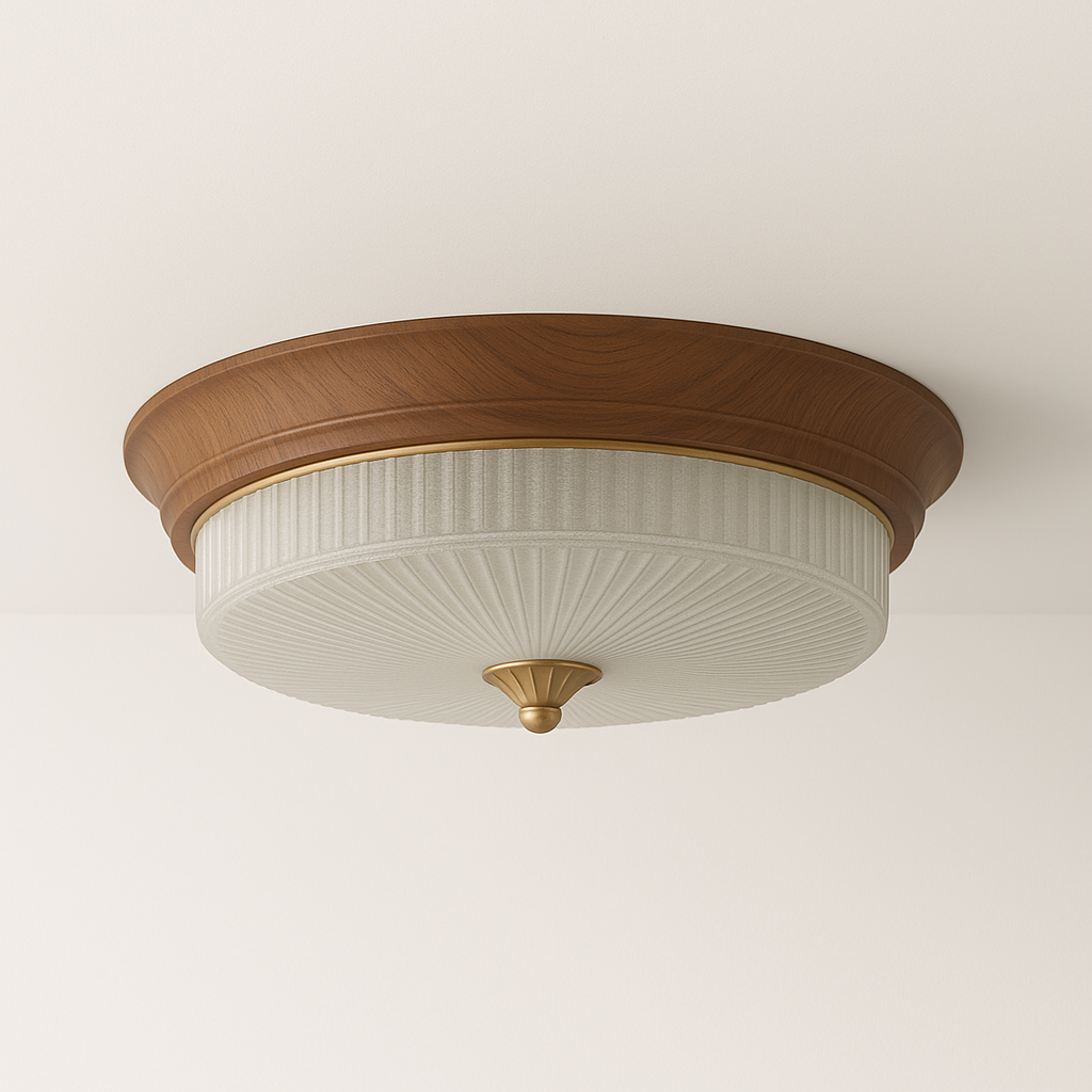 Luminária Plafon Moderna Minimalista Madeira Vidro LED Knox - ABAZZUR™