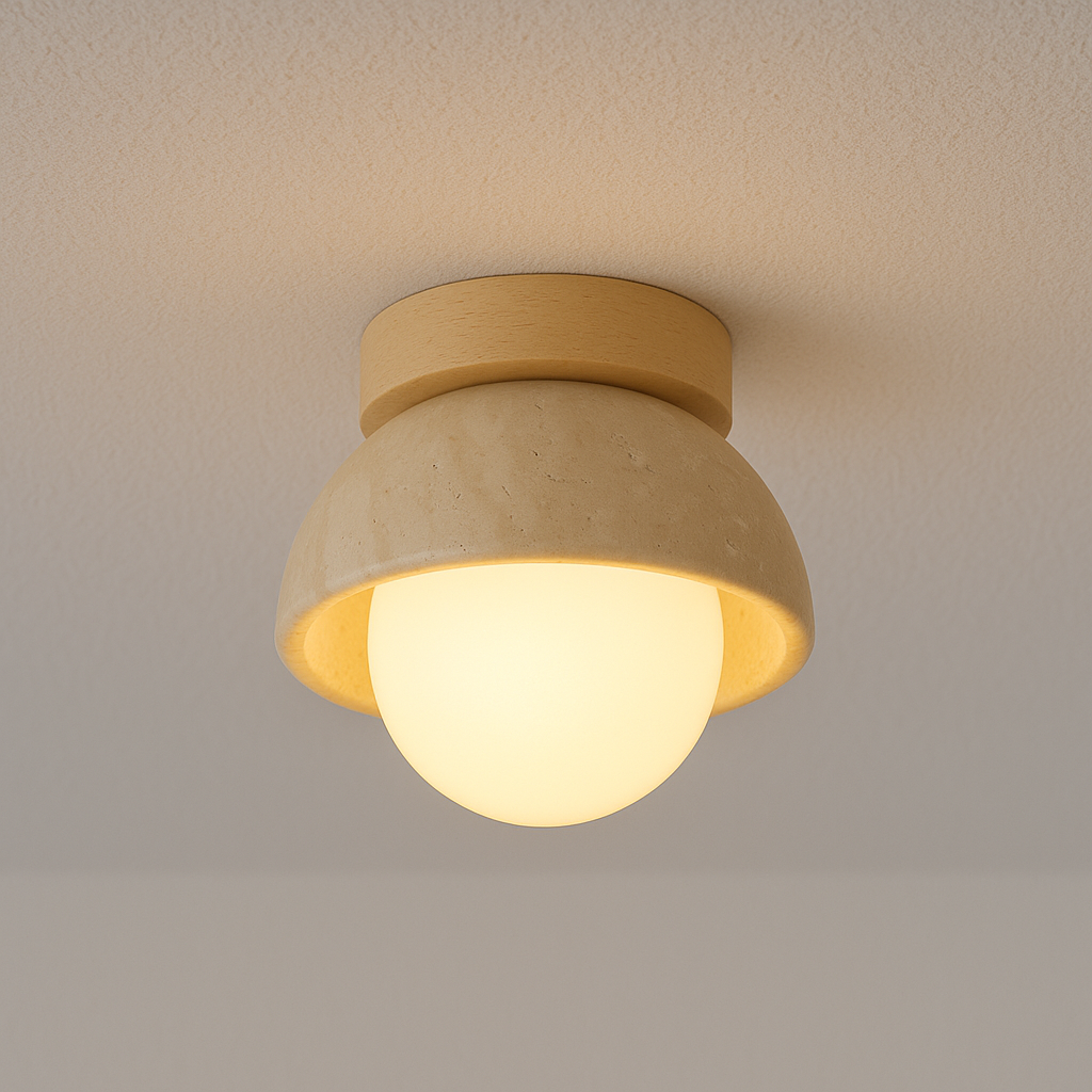 Luminária Plafon Moderna Minimalista Mármore Travertino Lioni - ABAZZUR™