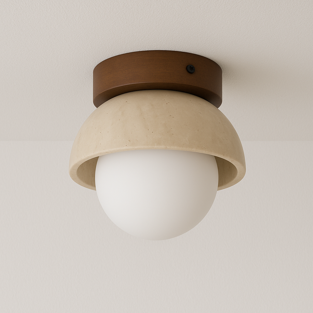 Luminária Plafon Moderna Minimalista Mármore Travertino Lioni - ABAZZUR™