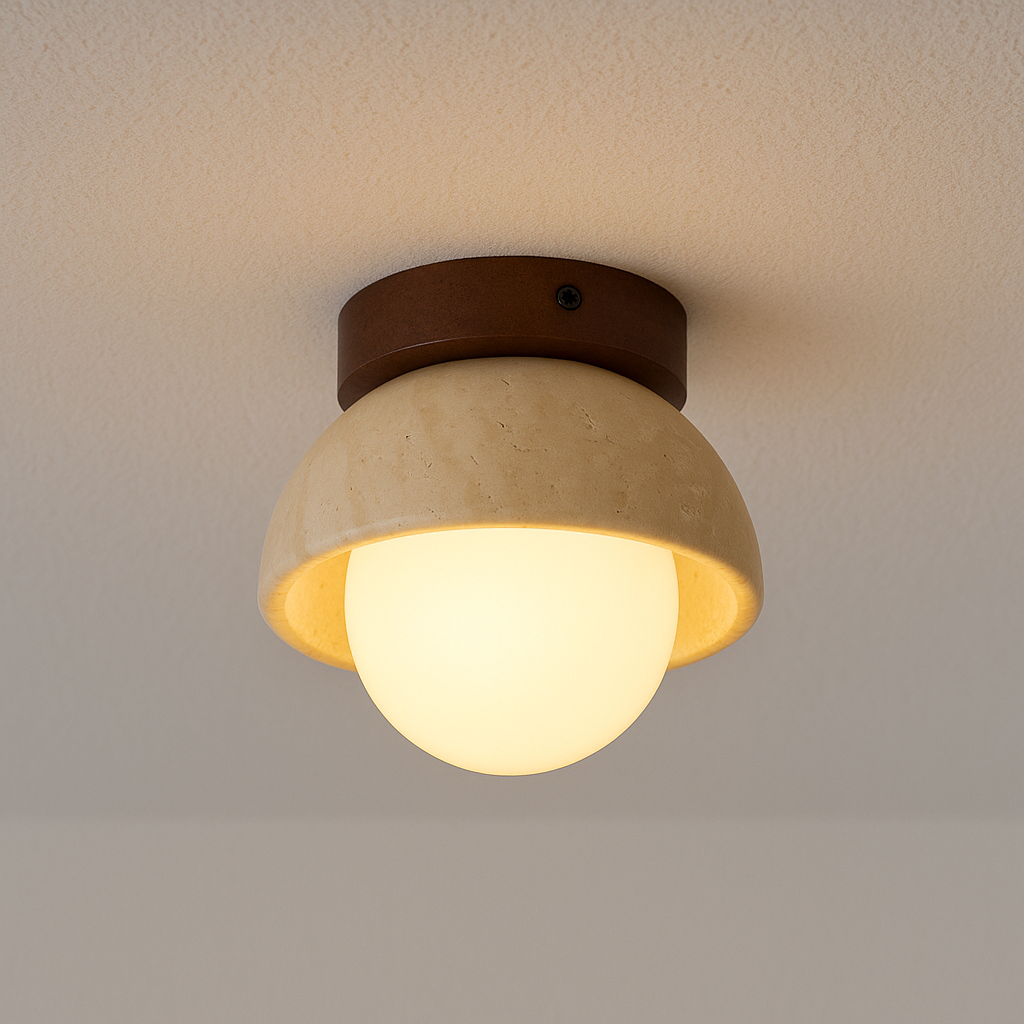 Luminária Plafon Moderna Minimalista Mármore Travertino Lioni - ABAZZUR™