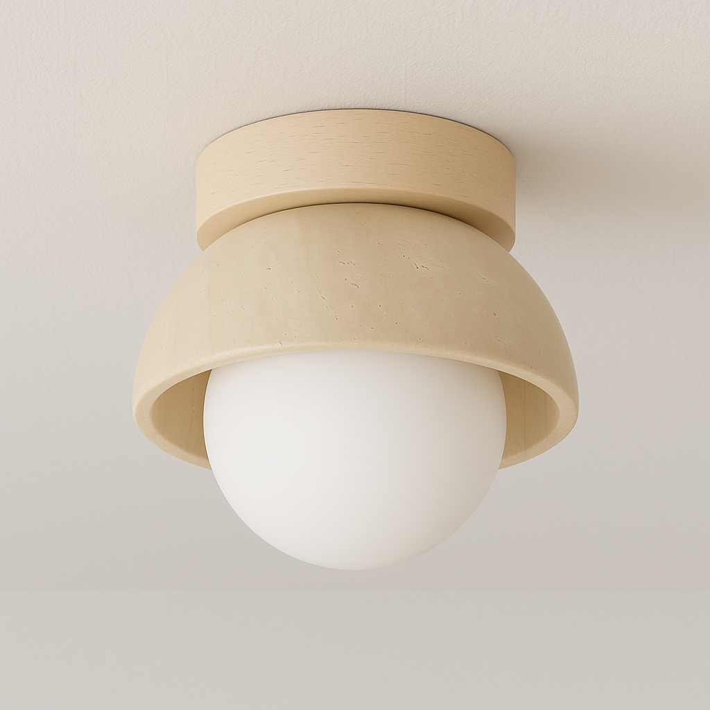Luminária Plafon Moderna Minimalista Mármore Travertino Lioni - ABAZZUR™