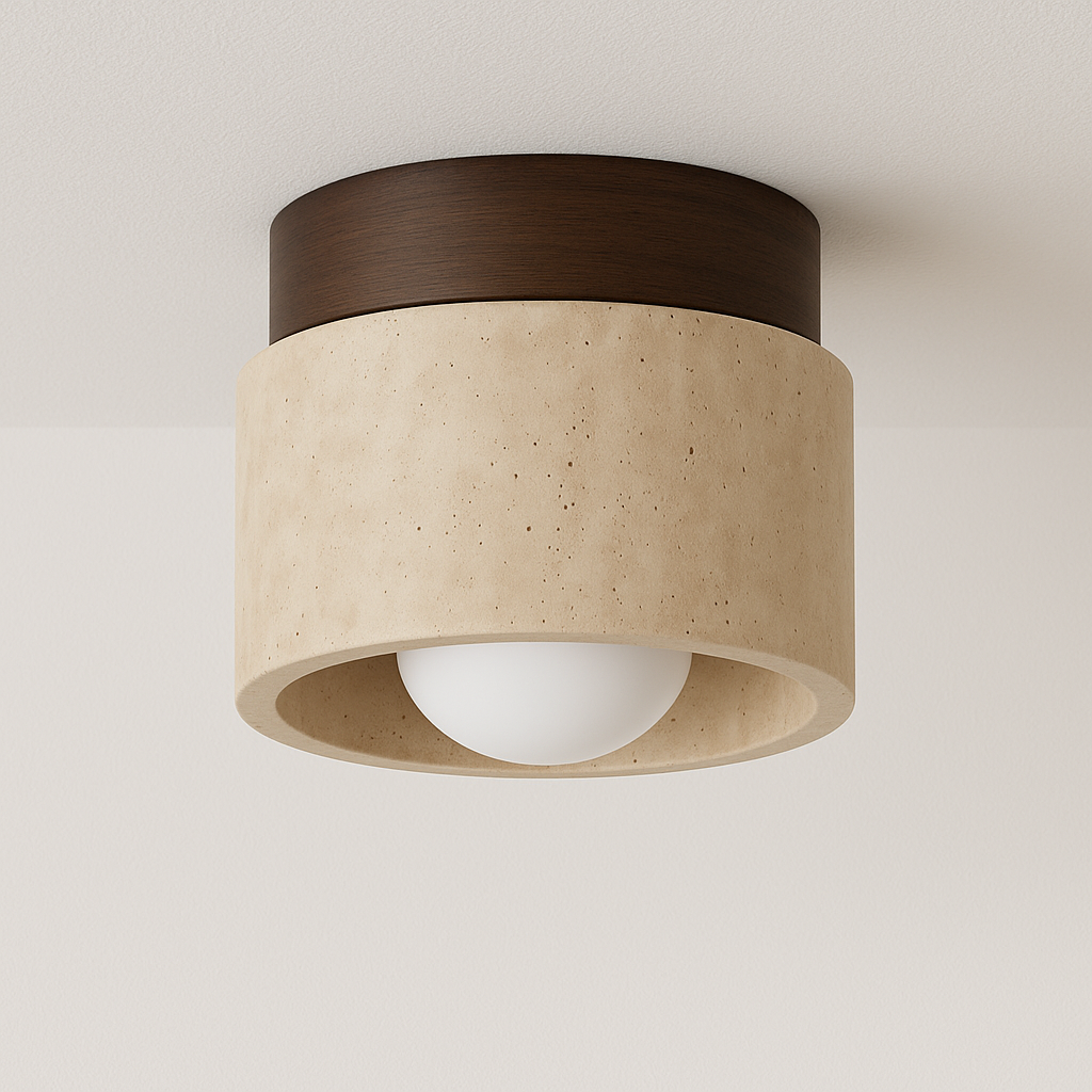 Luminária Plafon Moderna Minimalista Mármore Travertino Madeira Anzio - ABAZZUR™