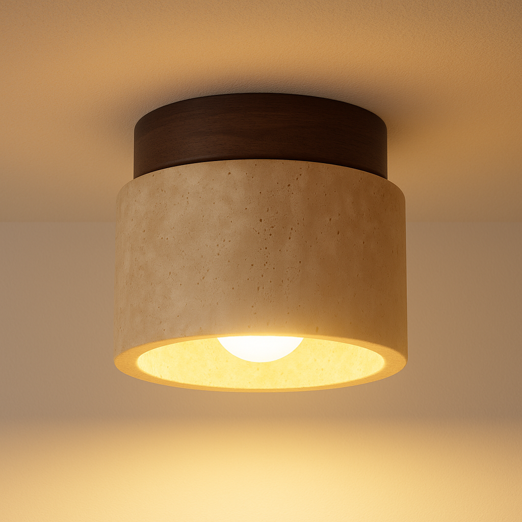 Luminária Plafon Moderna Minimalista Mármore Travertino Madeira Anzio - ABAZZUR™