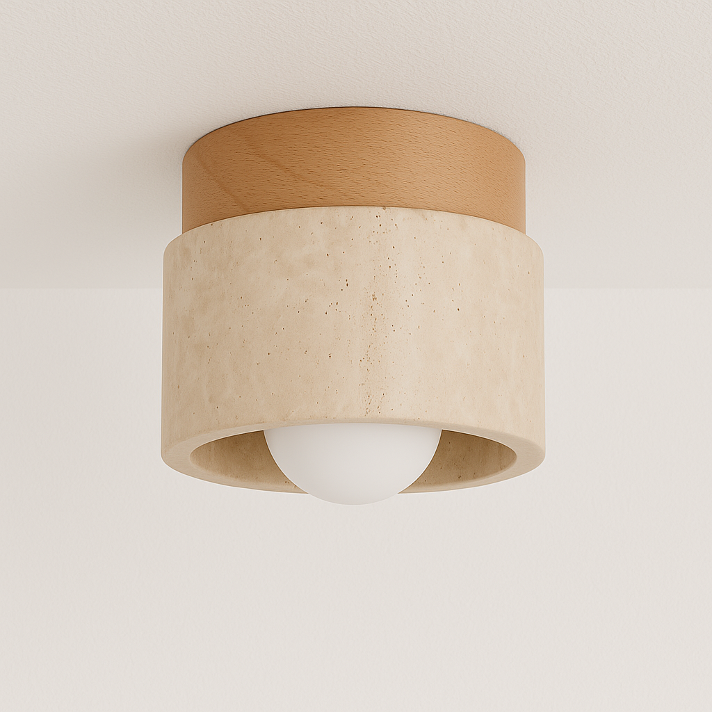 Luminária Plafon Moderna Minimalista Mármore Travertino Madeira Anzio - ABAZZUR™