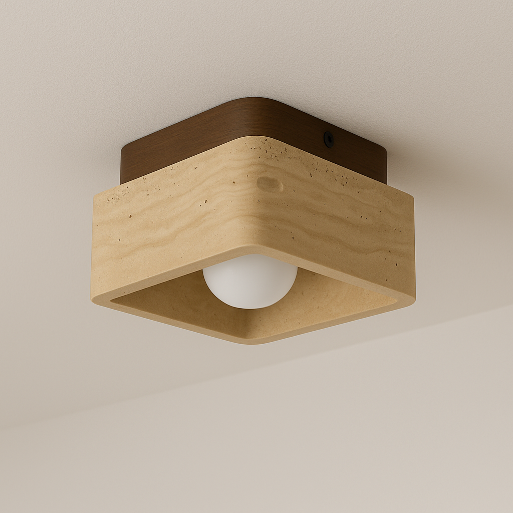 Luminária Plafon Moderna Minimalista Mármore Travertino Madeira Foggia - ABAZZUR™