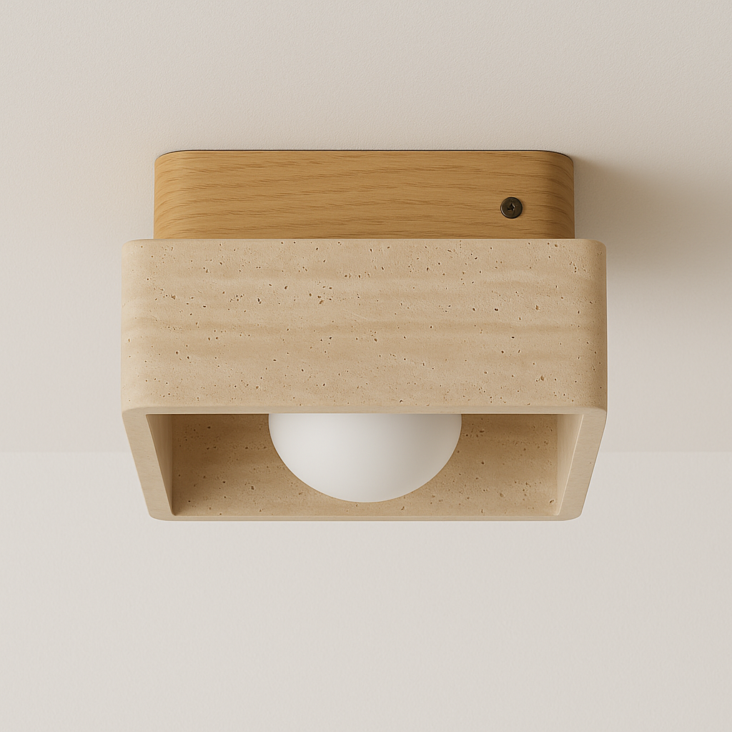 Luminária Plafon Moderna Minimalista Mármore Travertino Madeira Foggia - ABAZZUR™