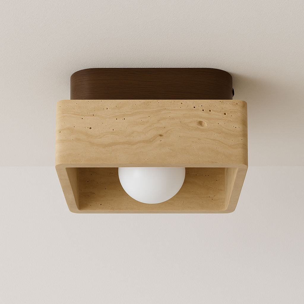 Luminária Plafon Moderna Minimalista Mármore Travertino Madeira Foggia - ABAZZUR™