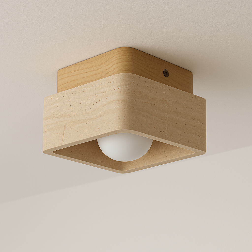 Luminária Plafon Moderna Minimalista Mármore Travertino Madeira Foggia - ABAZZUR™