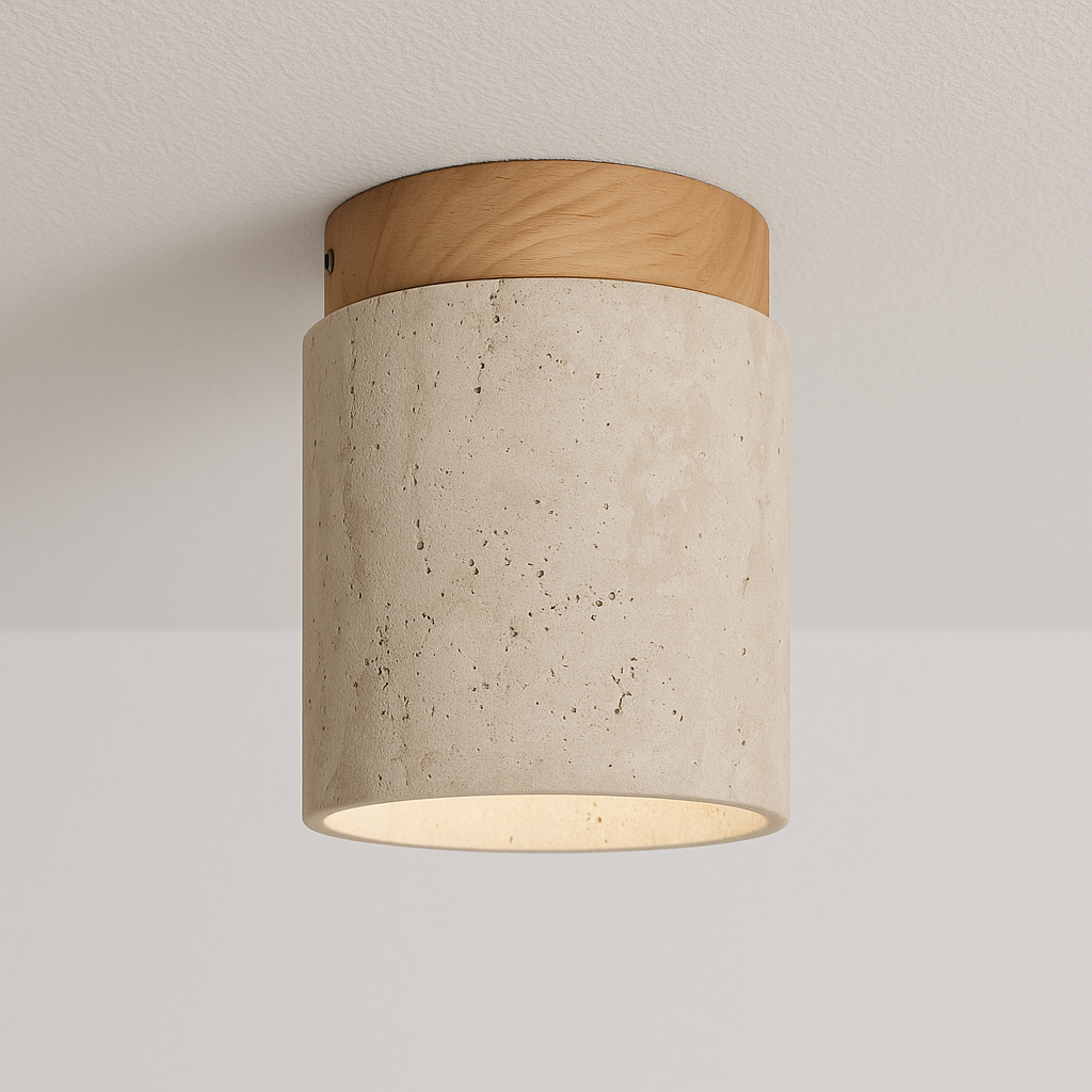 Luminária Plafon Moderna Minimalista Mármore Travertino Madeira Orbet - ABAZZUR™